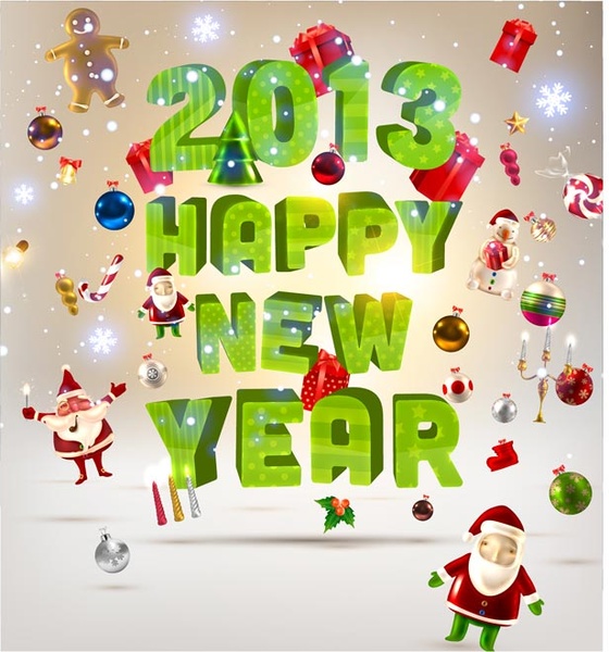 Happy New Year13 3d Letters Christmas Greeting Card Vector