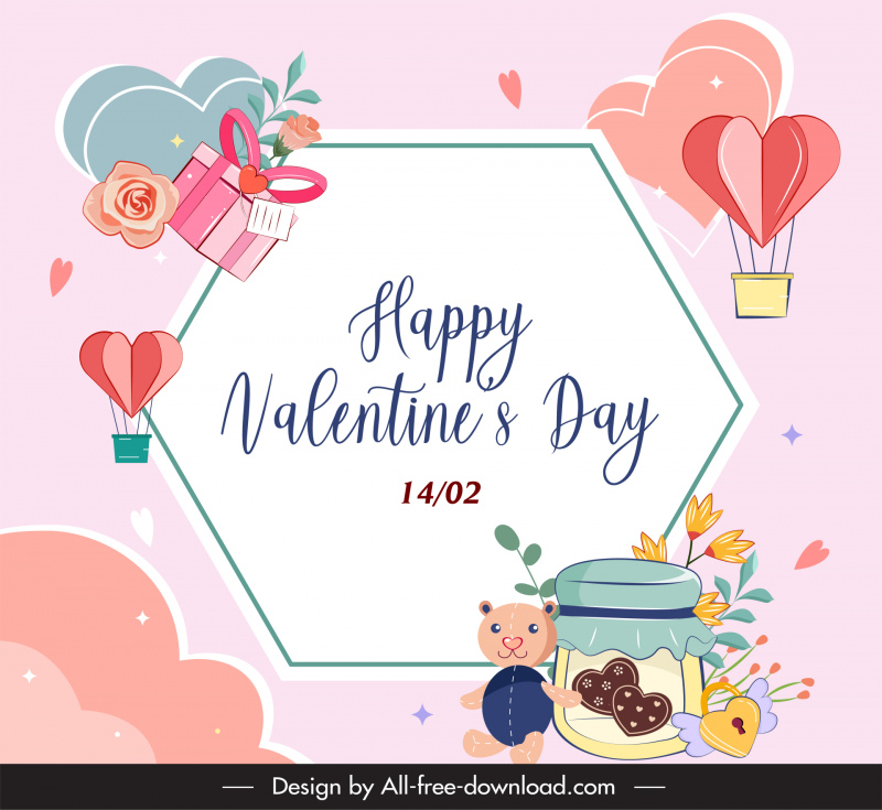 Happy Valentine Day Kartenhintergrundvorlage niedliche Liebeselemente Dekor