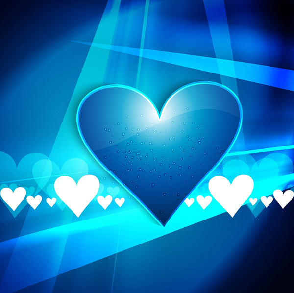 愉快的瓦倫丁天背景與藍色五顏六色的心臟設計波浪向量