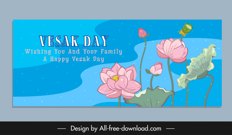 Plantilla de banner de feliz día de Vesak Decoración elegante de floras de loto
