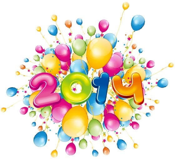 happy14 nuovo anno con palloncini colorati di vettore