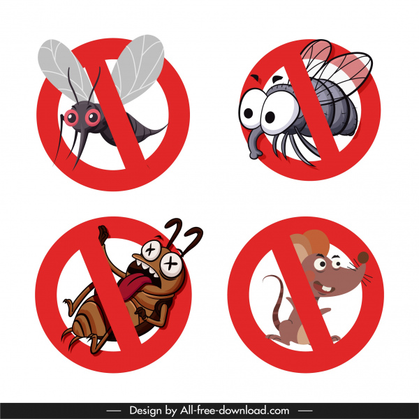 schädliche Tiere Zeichen Vorlagen Cartoon Skizze