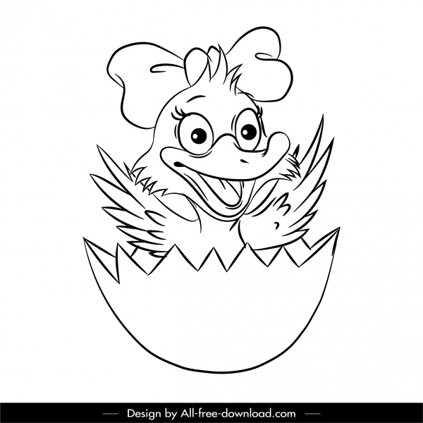Hatched Duck Icon Funny Black White Cartoon Sketch-vector Icon-free Vector  Free Download