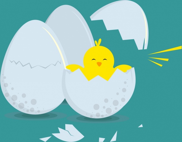 telur menetas latar belakang lucu chick ikon kartun berwarna