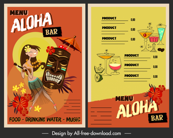 하와이 음료 메뉴 템플릿 다채로운 클래식 장식