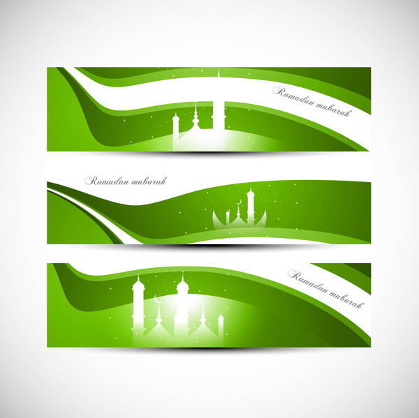 header Ramadhan kareem gelombang warna-warni hijau terang ilustrasi