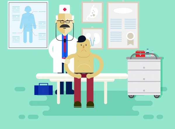 Gesundheitsversorgung, die Arzt-Patienten-Symbole zeichnen farbige cartoon