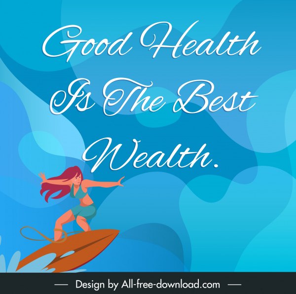 Health Quotation Banner Template Dynamic Surfing Girl Sketch