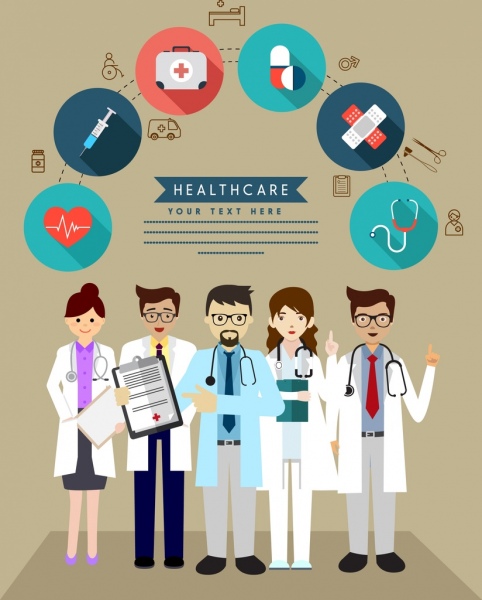 Healthcare banner doctor Medical herramientas iconos