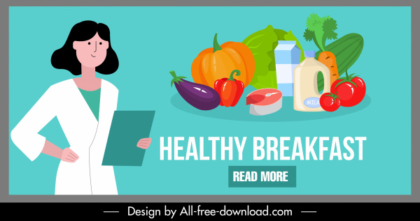 gesundes Frühstück Banner Lebensmittel Arzt Skizze