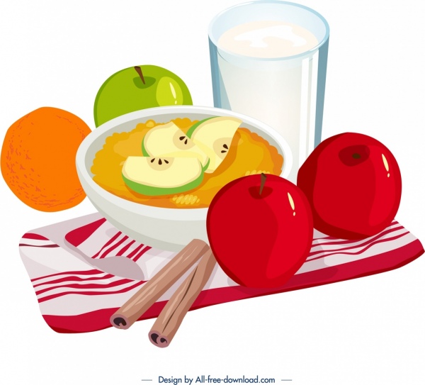 Petit-déjeuner sain icône fruits décor coloré conception 3d