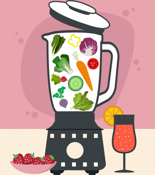 saudável bebida publicidade ícones de legumes liquidificador vidro