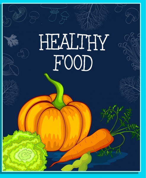 Thực phẩm sức khỏe nền lá cờ biểu tượng minh họa bí ngô cà rốt