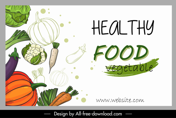 comida saudável banner legumes esboço clássico desenhado à mão