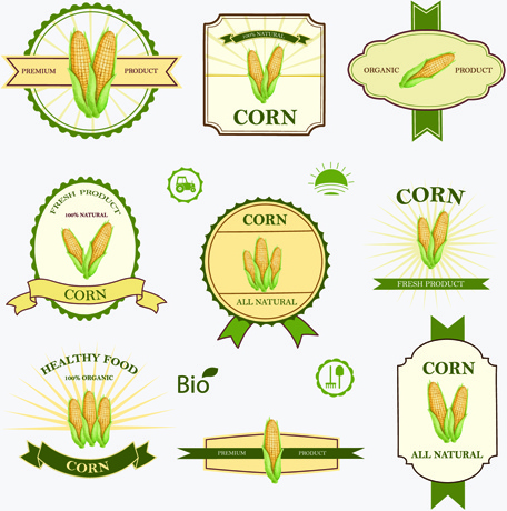 makanan sehat label jagung vektor