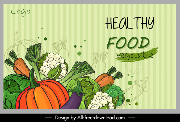 здоровой пищи плакат красочные handdrawn овощи эскиз