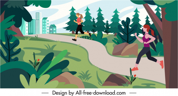 Estilo De Vida Saludable Fondo Trotar Mujeres Dibujar Diseño De Dibujos  Animados-dibujos Animados Del Vector-vector Libre Descarga Gratuita