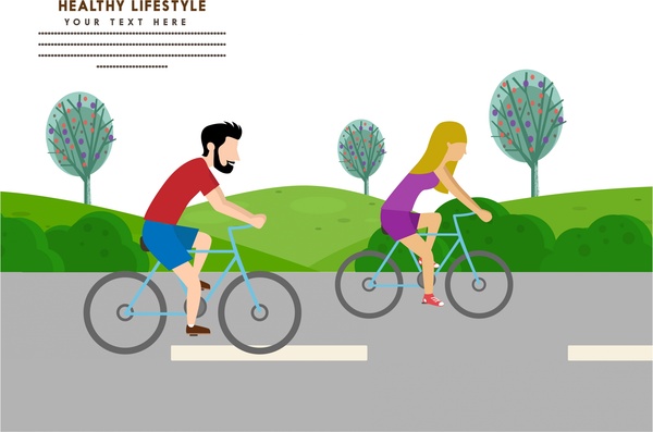 أسلوب حياة صحي لافتة تصميم البشرية وركوب الدراجات الرياضية