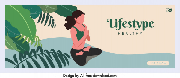 estilo de vida saludable banner zen tema dibujo animado bosquejo