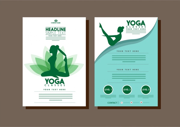健康的生活方式的小册子，女性练习瑜伽的绿色剪影