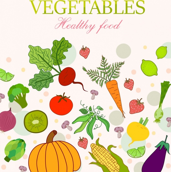 legumes saudáveis banner decoração ícones coloridos