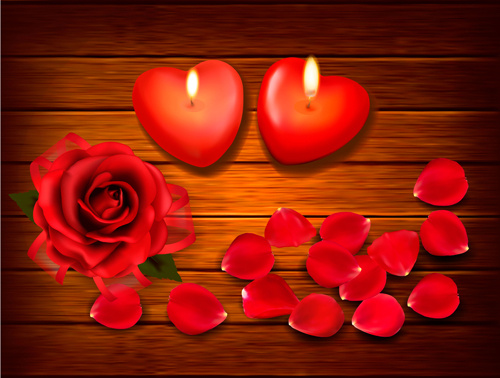 vetor de velas e rosas do coração