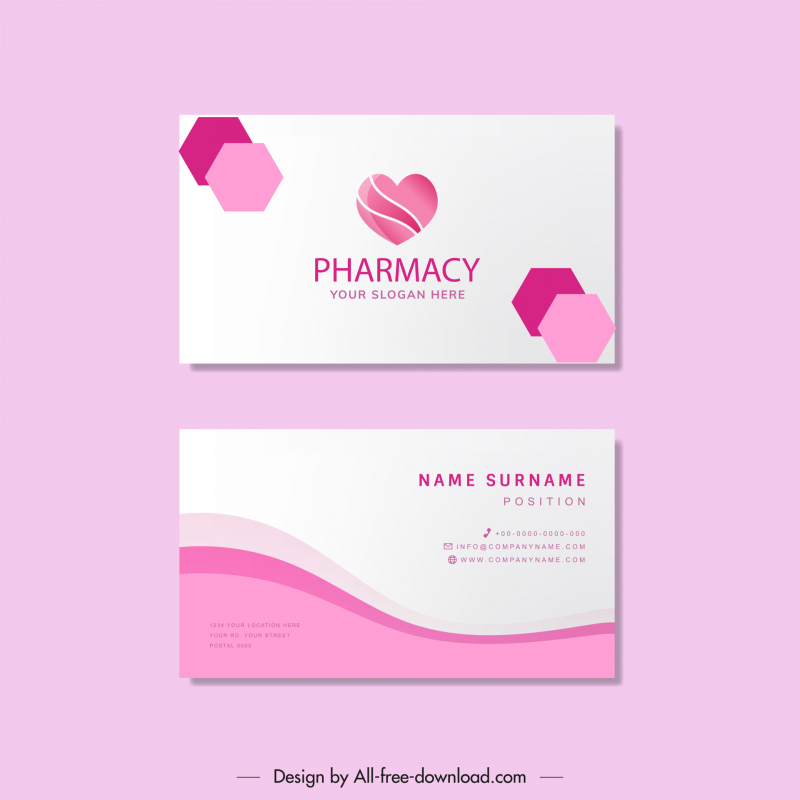 template kartu nama berbentuk segi enam hati dekorasi putih merah muda yang elegan