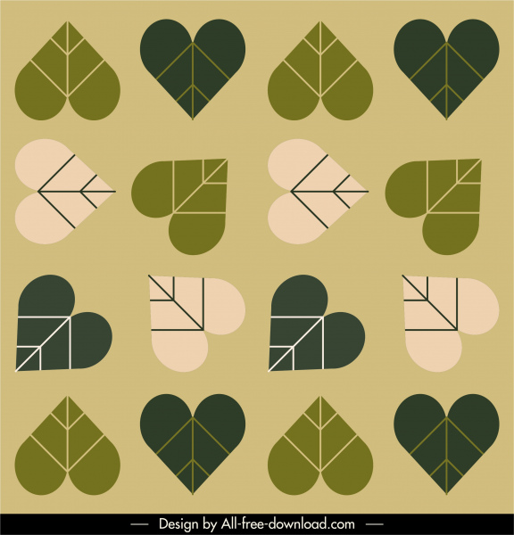 pola daun jantung klasik mengulang desain datar
