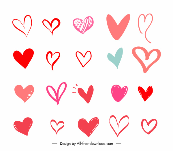 iconos en forma de corazón lindo boceto dibujado a mano