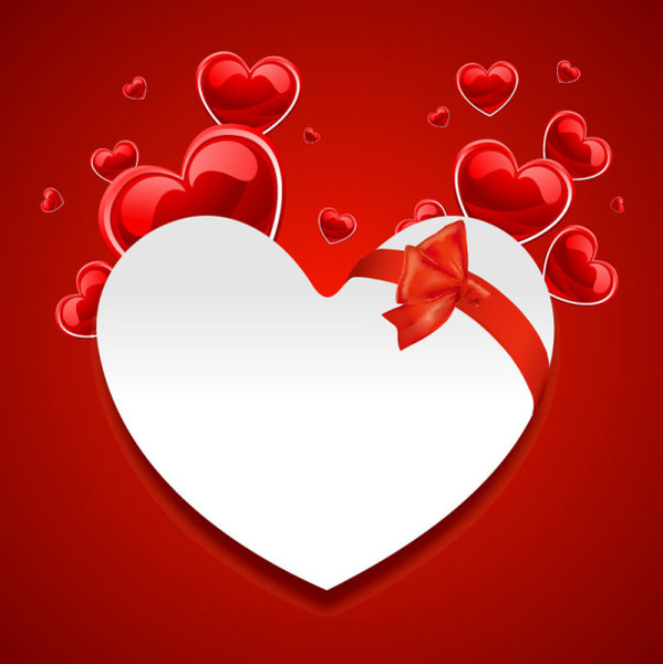 jantung dengan pita busur valentine kartu vektor