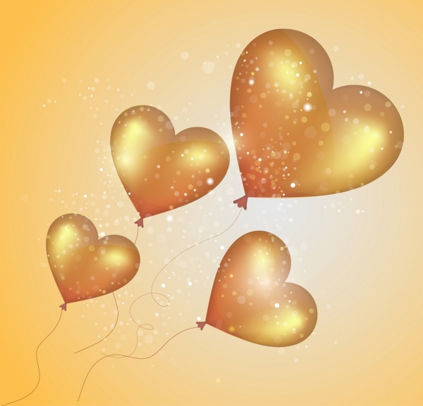 serca balony tło musujące błyszczące złote ozdoby