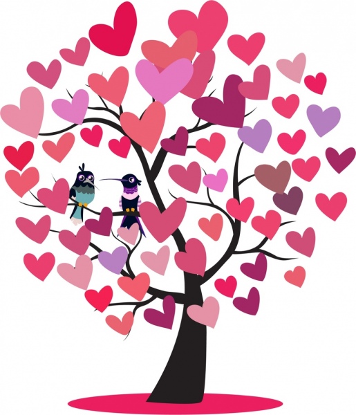 hati pohon ikon burung pelatuk pasangan dekorasi