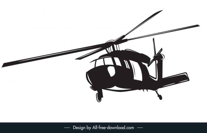 Helikopter-Symbol dynamische 3D-Silhouetten-Skizze