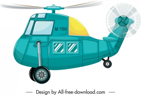 Helikopter Simgesi Hareket Kroki Parlak Mavi Dekor