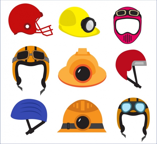 coleção de ícones de capacete que vário coloridos tipos de isolamento
