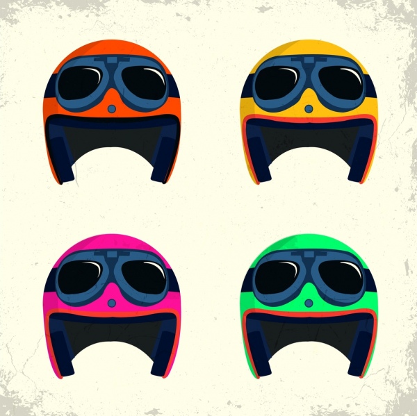 Desain lucu warna-warni helm ikon set