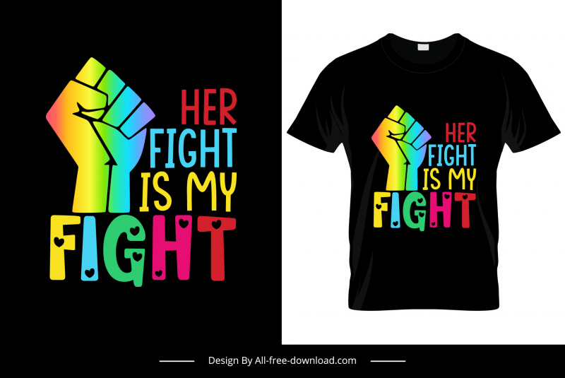 그녀의 싸움은 내 싸움 인용 티셔츠 템플릿 다채로운 텍스트 주먹 개요입니다