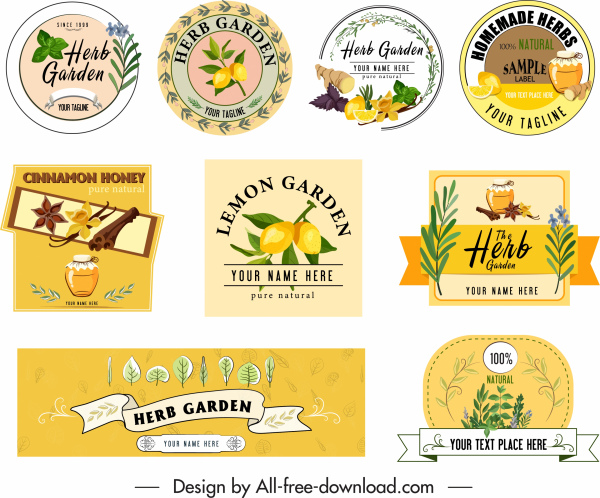 elementos de publicidad de hierbas etiquetas clásicas etiqueta banner diseño