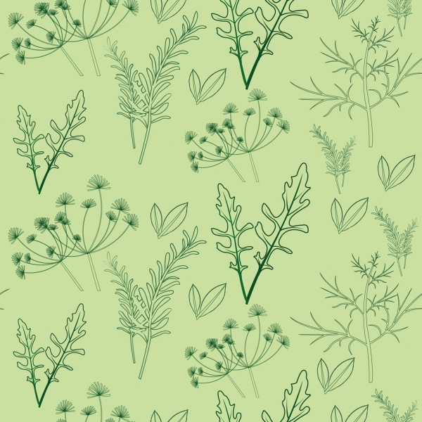 Herbal Background Various Green Icons Repeating Design-vector Icon-free  Vector Free Download