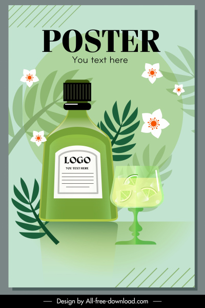 허브 음료 광고 포스터 꽃 잎 장식