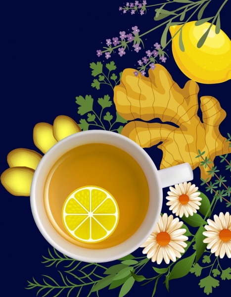 teh herbal iklan berwarna dekorasi bunga buah-buahan