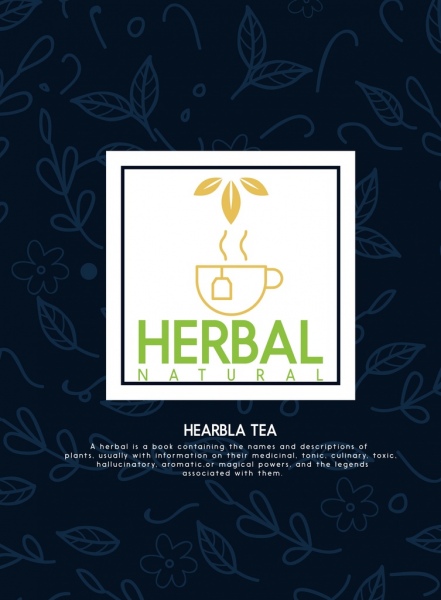 kubek herbaty ziołowej reklama szkic kwiaty, liście tło