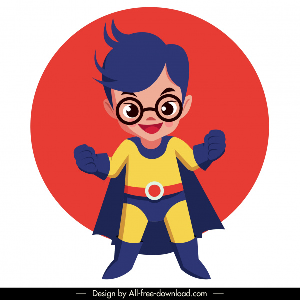 Hero Kid Icon Superman Costume Cute Cartoon Character-vector Cartoon-free  Vector Free Download