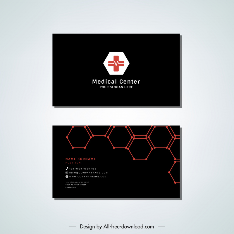 Plantilla de tarjeta de presentación hexagonal elegante diseño oscuro