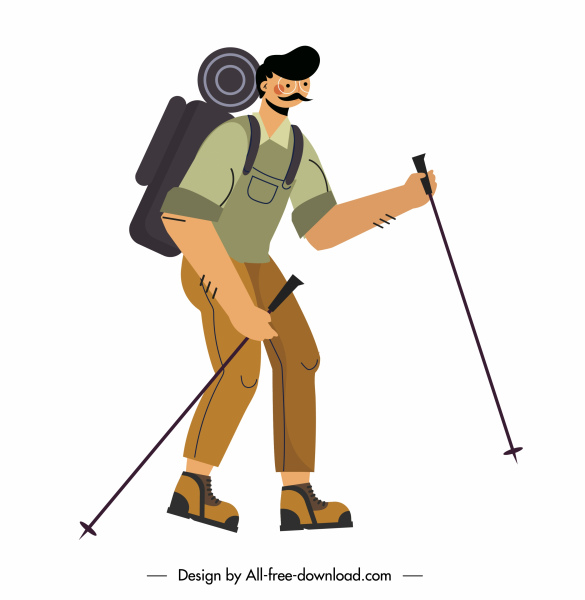 徒步旅行男子图标卡通人物素描