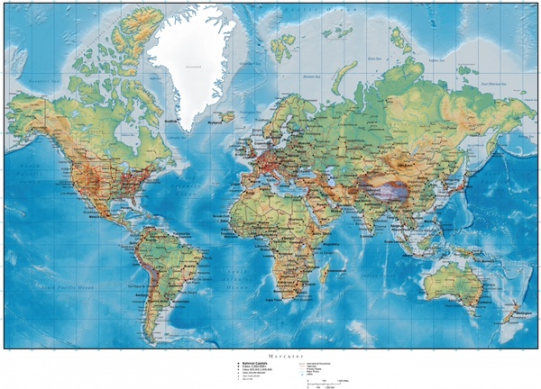 แผนที่ภูมิประเทศที่เป็นภูเขาของเวกเตอร์โลก