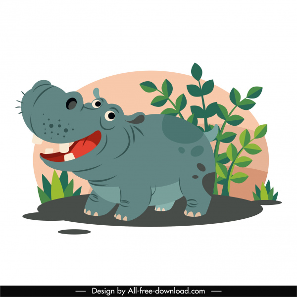 Ícone de hipopótamo animal esboço de personagem de desenho animado engraçado