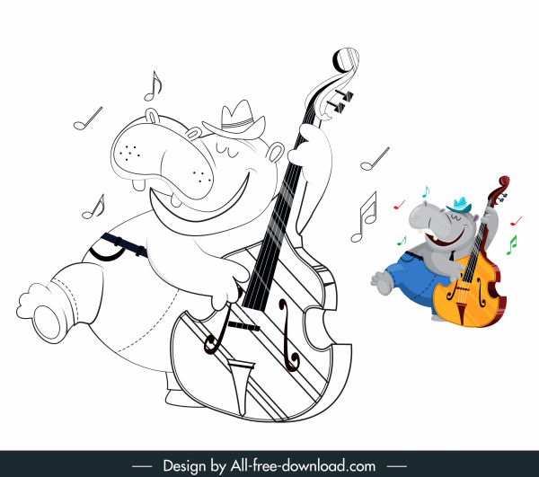 icona ippopotamo divertente schizzo cartone animato stilizzato disegnato