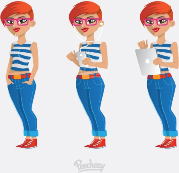 hipster cô gái với thiết bị của apple