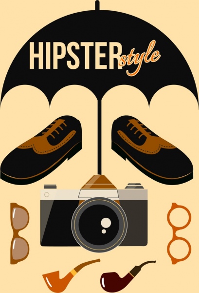 hipster phong cách thiết kế các yếu tố biểu tượng cổ điển các phụ kiện cá nhân